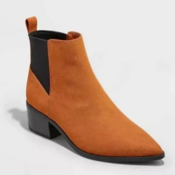 Women's Gwen Low Shaft Heeled Boots Cognac - A New Day™ 9 - Picture 1 of 10